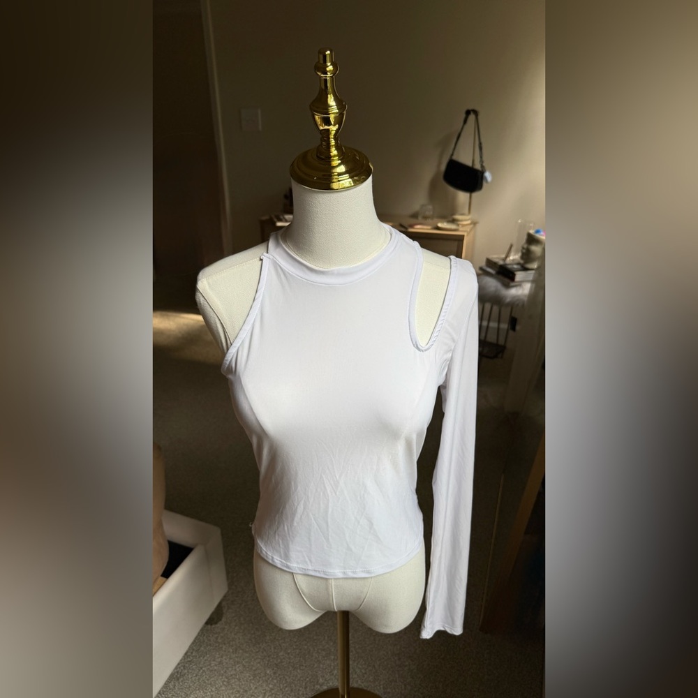 White Cut-Out Shoulder Top